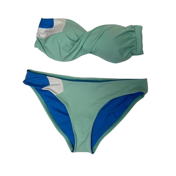 L*SPACE Colorblock Geo Bandeau Top Hipster Bottom Bikini Set Size XS - Picture 2 of 11